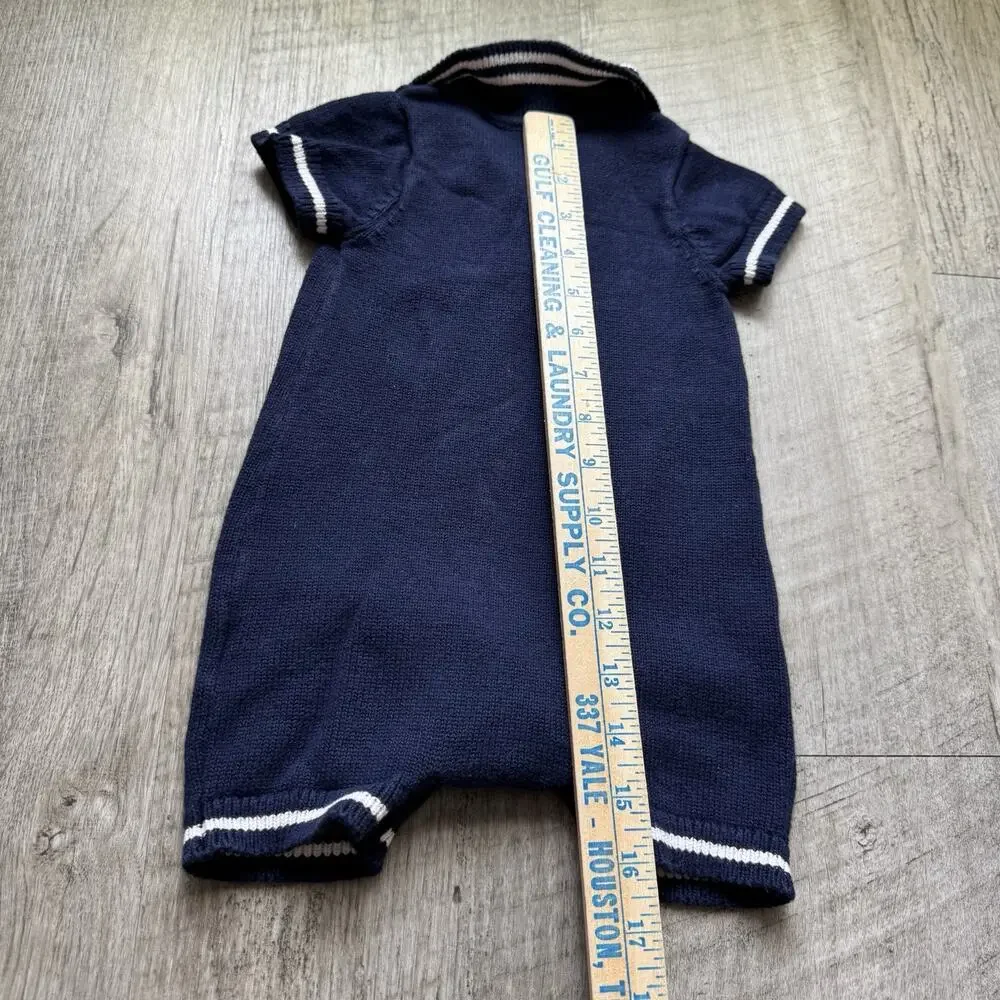 Baby Gap Boys Blue One Piece Striped Collared Sweater-Knit Romper 6-12 months